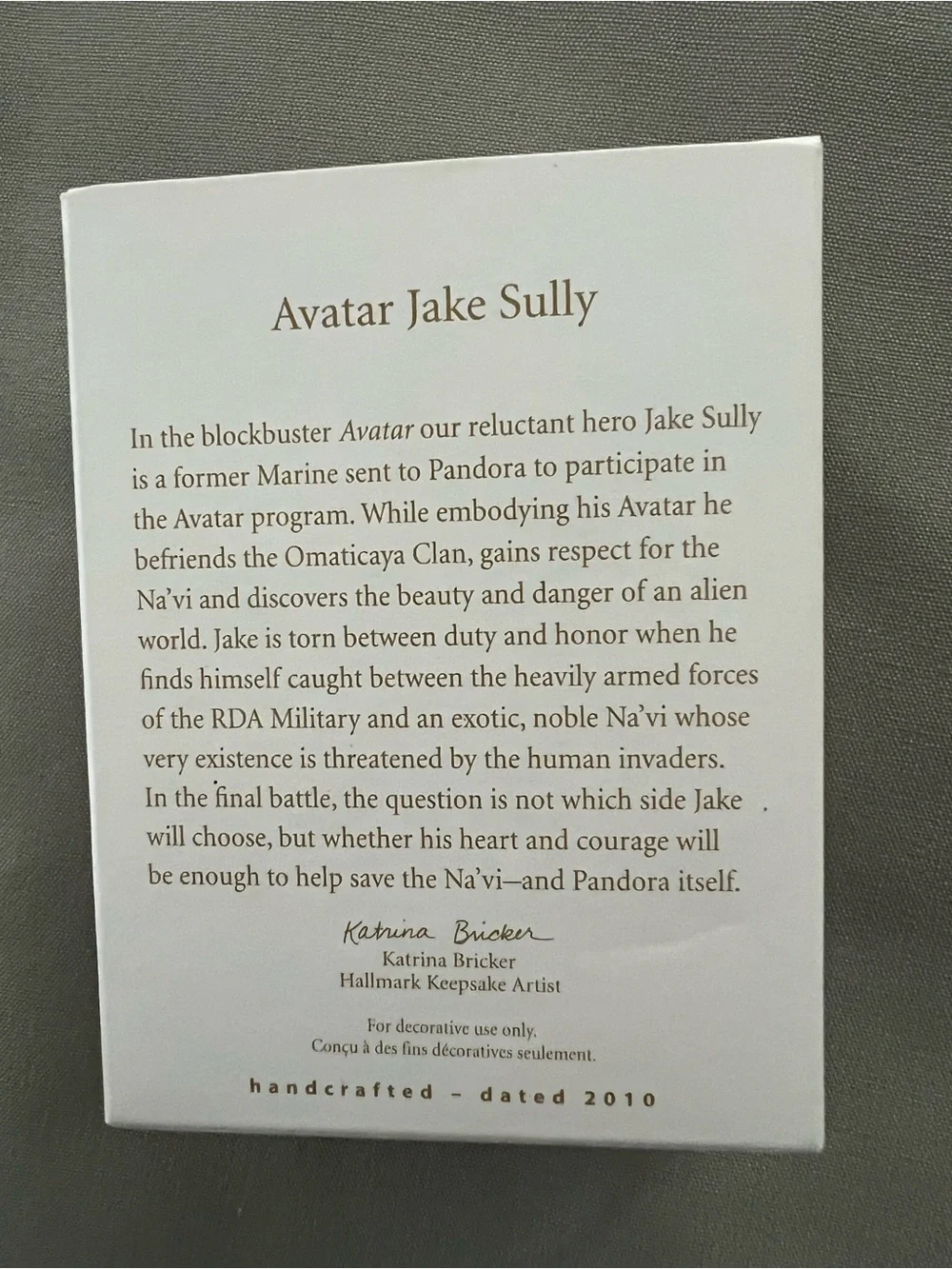 Hallmark Keepsake Avatar Jake Sully Blue and Brown Ornament dated 2010